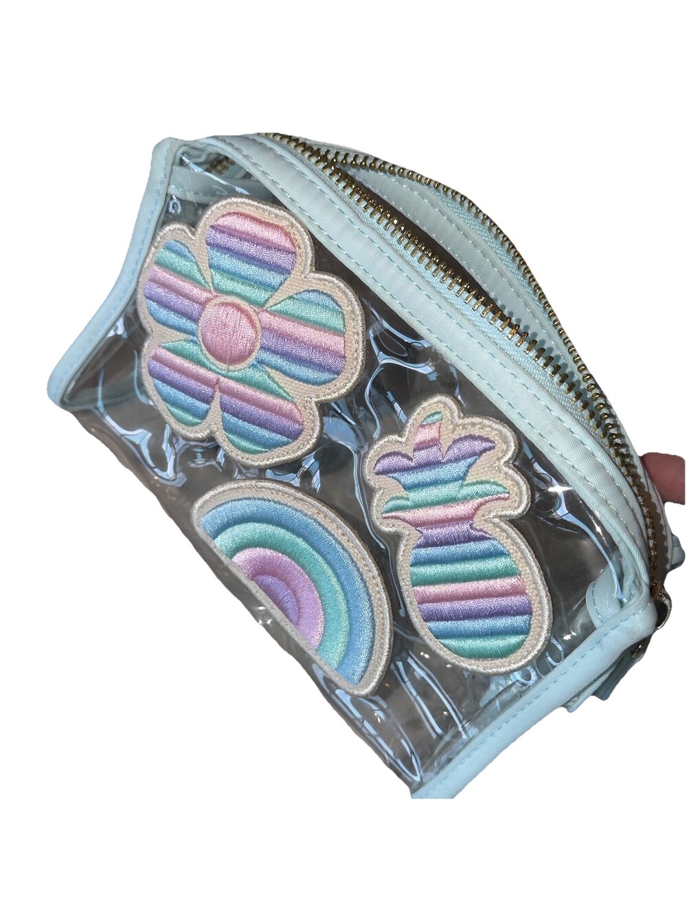 Stoney Clover Lane 8" Clear Sky Makeup Pouch Bag Pineapple Rainbow Flower Patch